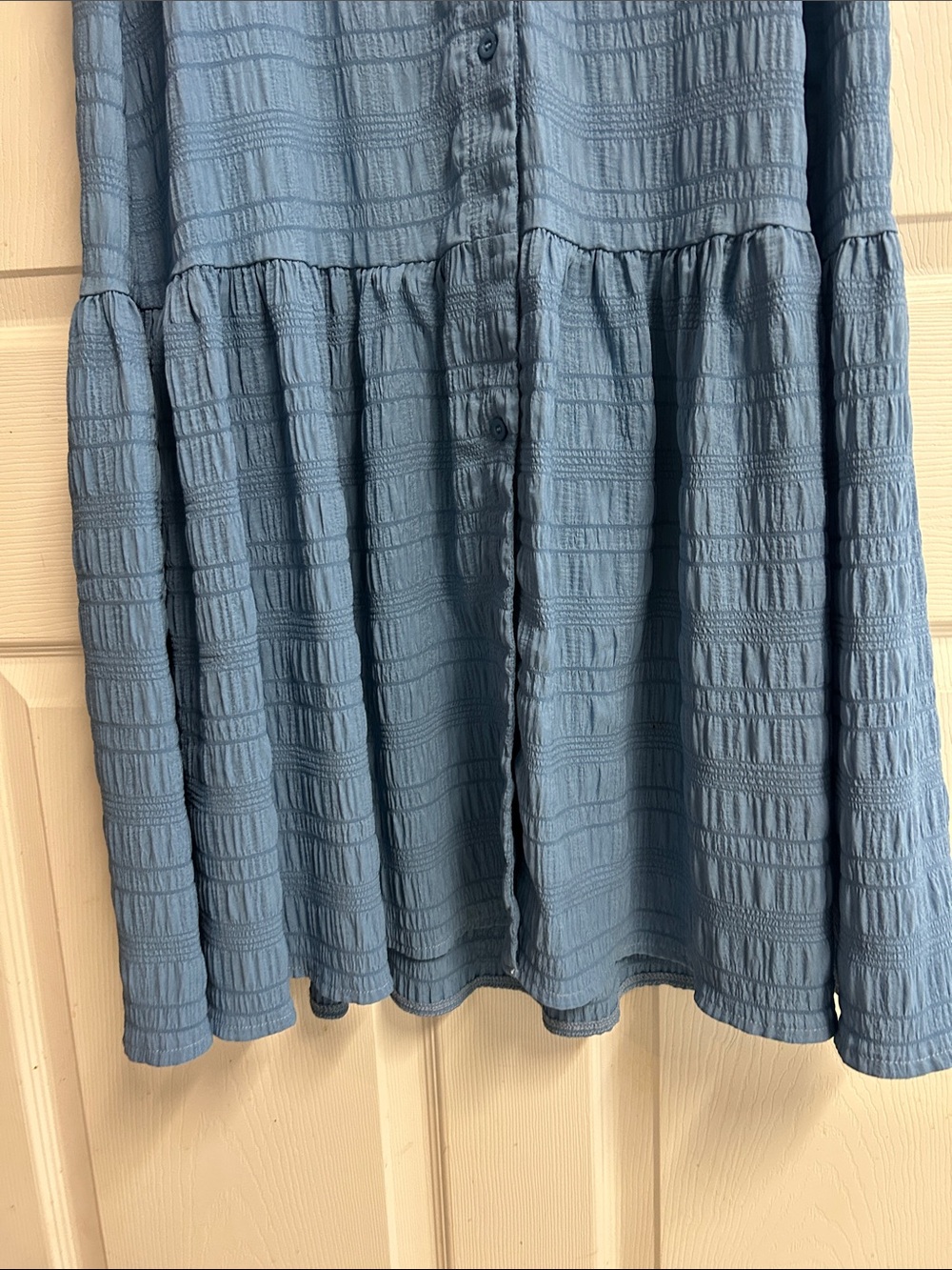 SHEIN Dusty Blue Button-Front Midi Dress with Puff Sleeves. WORN ONCE! - Picture 9 of 11